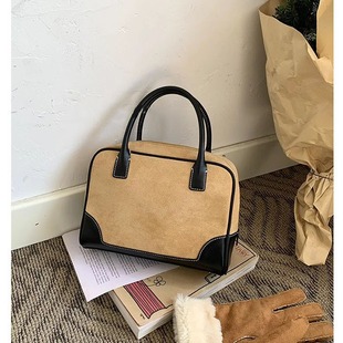 Retro suede tote bag 2024 new women's portable shoulder messenger bag suede stitching fashion commuter bag