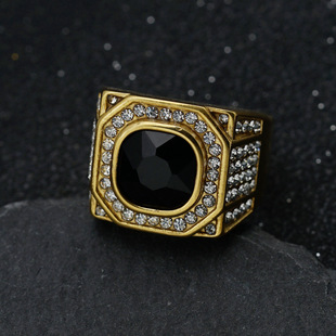 European and American e-commerce cross-border new 316 stainless steel full diamond stereo colored diamond gem personalized men's ring wholesale