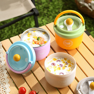 304 Stainless Steel Portable Milk Cup with Lid and Spoon High Color Value Breakfast Cup Oatmeal Cup Factory Straight Hair