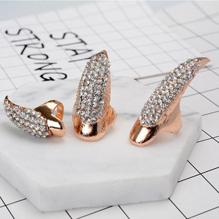 European and American Alloy Jewelry Exaggerated Long Nail Personalized Fashion Style Diamond Long Nail Cover Ring Fun Ring