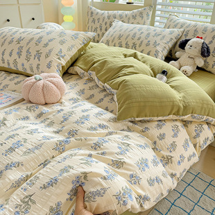 Comfortable Breathable Bubble Cotton Four-Piece Set Super Soft Jacquard Spring, Summer and Autumn Ins Style Student Quilt Cover Three-Piece Set