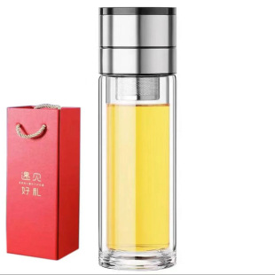 One-click open cover car double-layer glass men's high-end office tea cup quick open tea separation printing
