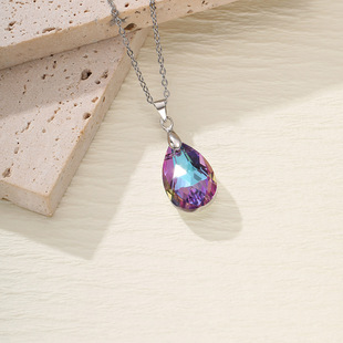 Dragon and Crystal Cross-border European and American Jewelry Long Geometric Water Drop Necklace Fashion Light Luxury Colorful Stainless Steel Chain Item