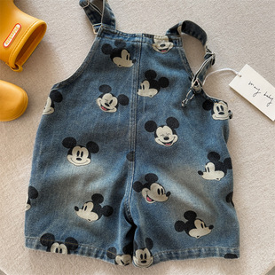 in stock Children's Shorts 2025 Summer New Men's and Women's Children's Wear Full Print Cartoon Suspenders Baby's Sling Jeans