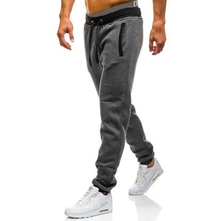 Cross-border European and American Casual Fleece Men's Pants Youth Elastic Loose Pants Color-matched Pants Foreign Trade Men's Sweat Pants