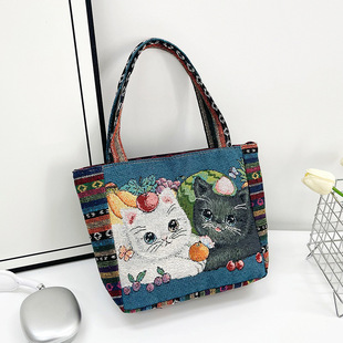 Cross-border Cartoon Kitten Double-sided Embroidered Women's Bag Handbag Mummy Handbag Large Capacity Commuter Small Bag