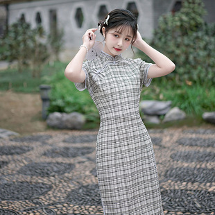 New factory cheongsam elastic cotton and linen improved retro sweet fresh gentle slim temperament young girl