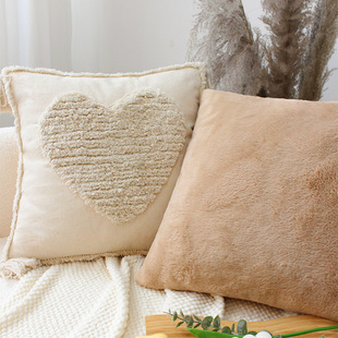 Nordic ins Tufted Pillow Pillow Case Living Room Sofa Cushion Model Room Bedside Love Rabbit Fur Pillow Wholesale