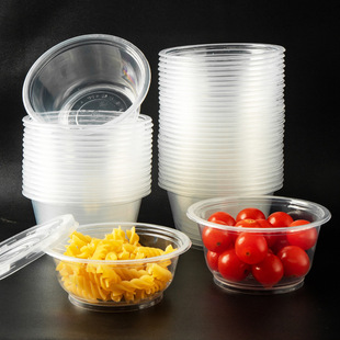 Disposable tableware plastic packaging thickened takeaway small lunch box fast food box with lid picnic box round soup bowl wholesale