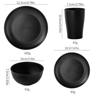 Amazon Cross-border Black Wheat Straw PP Plate Dishes Cup Household Dinner Plate Soup Bowl Cup 16PC Tableware suit