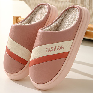 New 2023 autumn and winter stitching leather cotton-padded shoes home warm waterproof thick-soled couple outer wear fleece-lined cotton-padded shoes