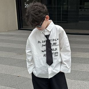 Children's Tie Shirt 2025 Spring New Boys' Korean Loose Shirt Children's Fashionable Spring Top