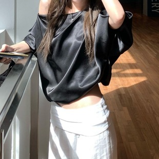 New Korean Style Pure Desire Shirt Fashion 2025 Summer Design Asymmetrical Shoulder Versatile Loose Top Women Versatile Blouse