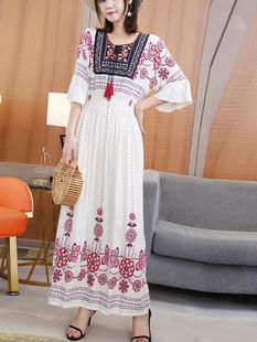 Southeast Asia Cotton Silk Floral Short-sleeved dress Summer Shimia Travel Vacation Dress Thailand Seaside Beach Dress