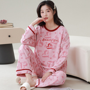 Long-sleeved pajamas women's cotton spring and autumn plus size 200kg cartoon loose chubby girl pregnant women's leisure can wear pajamas 5XL