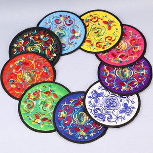 Wholesale Chinese style embroidery round coaster embroidery craft overseas gift tea coaster bowl mat heat insulation pad embroidery coaster