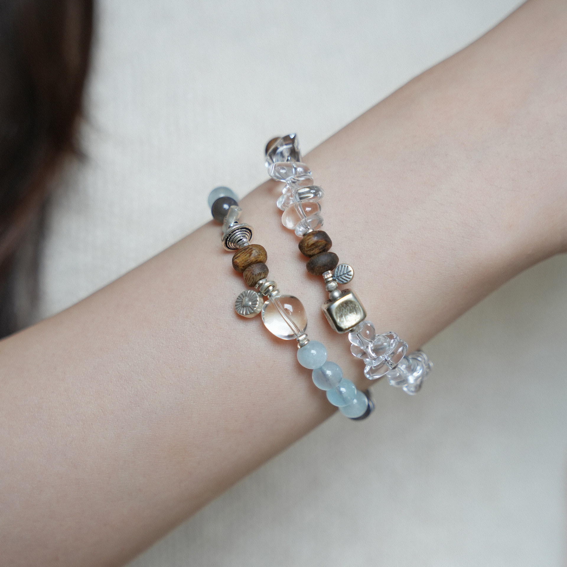 "Shallow Sea" Original Mood-Stabilizing Natural Aquamarine and Agarwood Multi-Gem Good Luck Bracelet for Women, Gift Item, Dropshipping Available