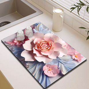 Cross-border Explosions Household Diatom Mud Drying Mat Table Top Quick-drying Wear-resistant Mat 3D Flower Kitchen Absorbent Mat