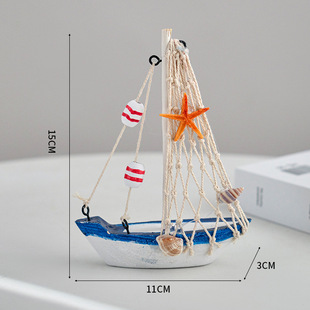 Wholesale Mediterranean wooden canvas boat model decoration creative online shop photo props cake decoration sailboat