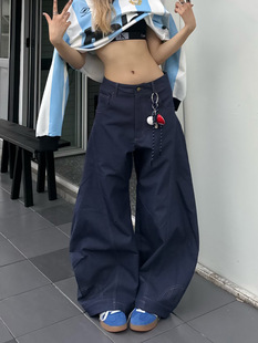 OREETA American Style Retro Inverted Design Scimitar Jeans Trendy Brand Embroidered Thickened Wide Leg Banana Pants for Men and Women