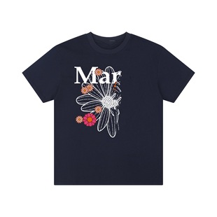 Корейская нишесть Mard * Chao Summer Корейский Свежий Дикий маленький хризантема с принтом девушки с круглым вырезом и короткими рукавами
