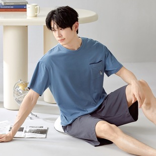 [7A Antibacterial] Summer New Cotton Men's Short-sleeved Shorts Casual Pullover Outer Wear Home Clothes