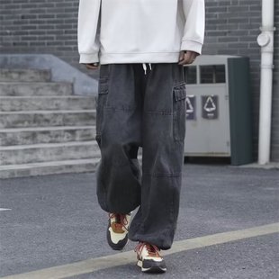 Ins Hip-hop National Tide Japanese Style plus size Tooling Pants Washed Loose Jeans Men's and Women's Pants