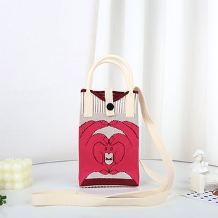 Niche Design New Animal Cartoon I Knitted Handbag Fashionable Mobile Phone Bag Shoulder Bag All-match Casual Crossbody Bag