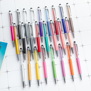 Factory Supply Crystal Capacitance Pen Phablet Touch Screen Ballpoint Pen Metal Diamond Pen Rotary Core Gift Pen
