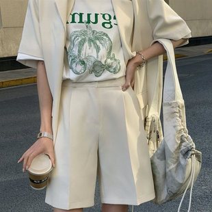 Single Piece Suit 2025 Spring and Summer Thin Casual Loose Short-Sleeved Suit Jacket Women's Suit Shorts Two Pieces Trendy