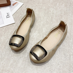 Flat Square Button Single Shoes Women's Spring and Summer 2023 New Soft Bottom Round Toe Ladyshoes Large Size Women's Shoes 41-43 Doug Shoes Women