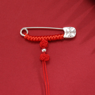 925 sterling silver pin baby children newborn pregnant women go out to wear good luck red rope brooch semi-finished gift