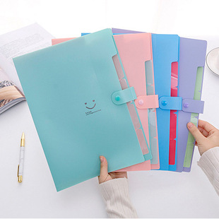 Smiley File Bag Insert Data Book Test Paper Folder 5-Grid Student Multi-Layer Folder Korean Smiley A4 Organ Bag