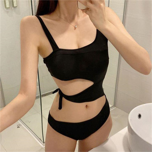 AliExpress Hot Selling 2023 Korean Style Sexy Bikini Swimsuit Girl Slimming Solid Color Sling Swimsuit Hot Spring