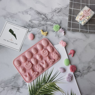 Cartoon 18-piece Easter egg rabbit silicone mold bunny diy chocolate cake jelly pudding baking mold