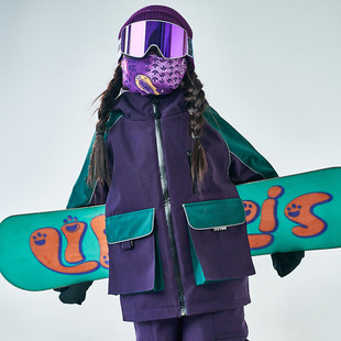 dark purple Rabbit Ears Ski Suit suit Professional Children's fleece-lined Thickened Ski Suit suit Rushtop