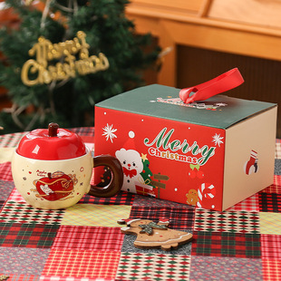 Christmas Gift for Girls Apple Mug with Lid Cute Christmas Cup Accompanying Gift suit Christmas Eve