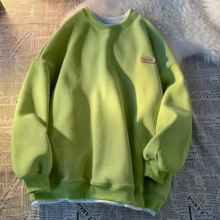 Hong Kong Style Fake Two-Piece Round Neck Sweater for Men and Women Autumn and Winter New Top oversize Fashion Brand Long-Sleeved T-Shirt Outer Wear