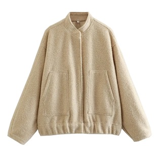 Multi-Color wholesale 2023 European and American loose casual coat street stand collar hidden buckle coat casual top