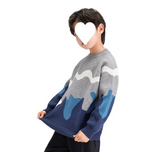 Boys' Sweater 2024 Autumn and Winter New Color Contrast All-match Ocean Style Thickened Warm Raglan Sleeve Sweater