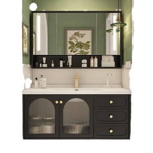 French Style Black Oak Bathroom Cabinet Pastoral Style Ceramic All-in-One Basin Bathroom Cabinet Combination New Bathroom Washstand
