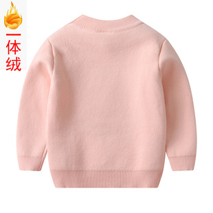 Children's clothing girls' fleece-lined thickened cartoon patch embroidered sweater one-piece delivery Korean style children's cotton thread bottoming sweater