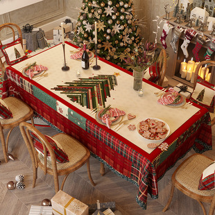Atmosphere tablecloth rectangular chenille Christmas theme table cloth coffee table cloth red American retro table cloth