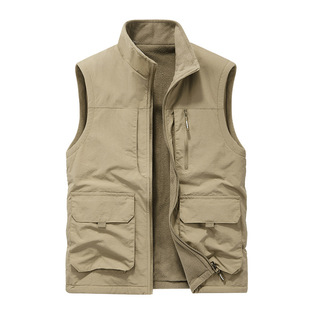 2024 Autumn and Winter Men's Outdoor Casual Vest Double-sided Wear Loose Collar Waistcoat Tooling Fleece Vest 6808