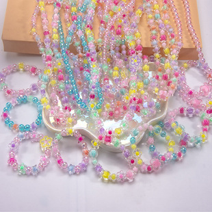 Necklace Children's Jewelry Color Crystal Clavicle Chain Dopamine Handmade Beaded Necklace Bracelet Women Light Luxury Jewelry