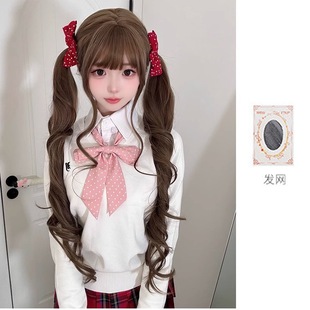 Wig Women's 85cm Bangs Long Curly Hair Little Rose Natural Lolita Double Pone Tail Real Person Simulation Curly Hair Full Headset