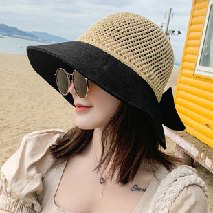 Hat female Korean tide all-match sun hat summer hollow bow hat protective fisherman hat wholesale