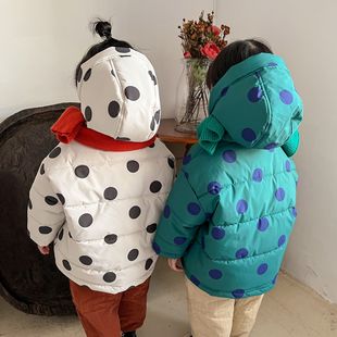 Children's cotton-padded jacket thickened hooded polka dot cotton-padded jacket winter cotton-padded jacket 2023 new baby polka dot coat