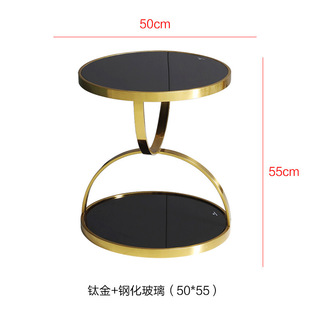 Modern Simple Stainless Steel Golden Round Table Gold Plated Tempered Glass Sofa Side Table Light Luxury Leisure Coffee Table