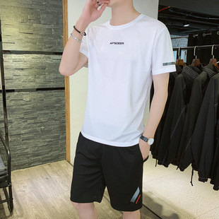 Short-sleeved T-shirt suit Men's Summer Junior High School Students' Casual Sports Quick-drying Clothes Two-piece Factory Straight